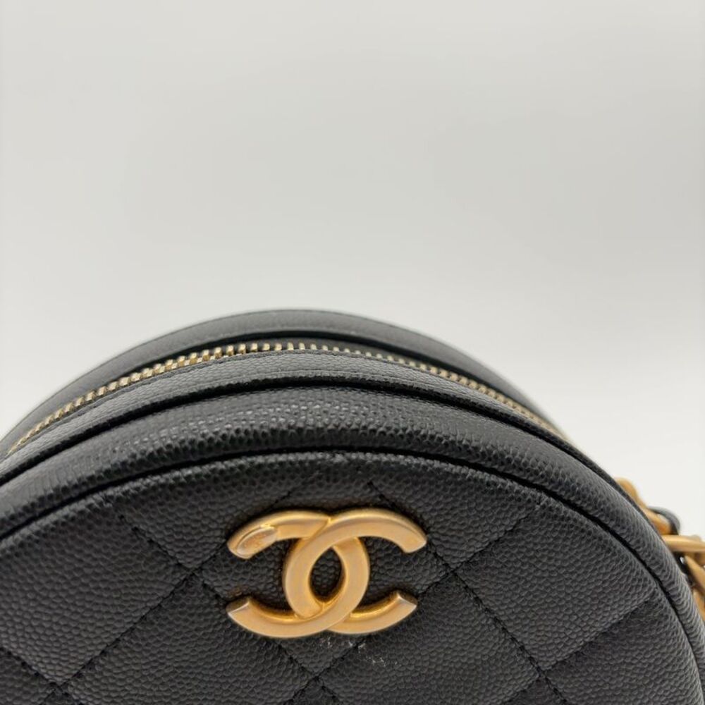 CHANEL Round Quilted Min Crossbody Bag-Black Caviar-Gold Authentic - Picture 4 of 5